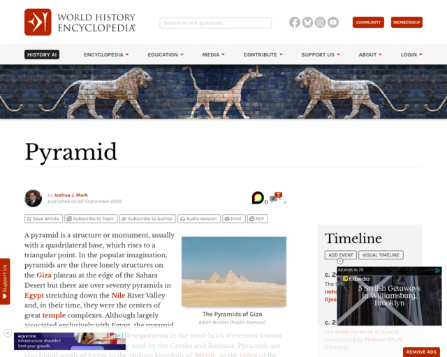 Screenshot of the Pyramid - Ancient History Encyclopedia website