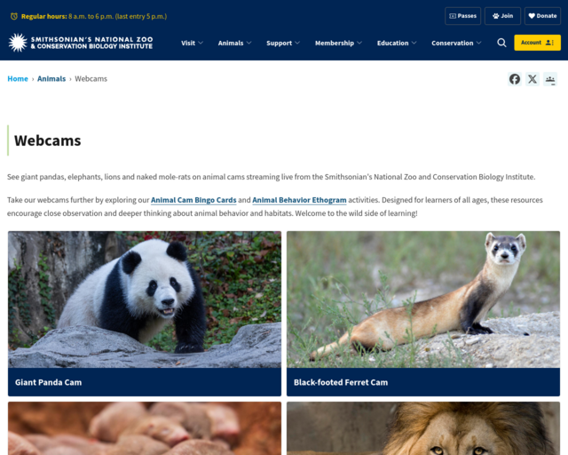 Screenshot of the National Zoo and Conservation Biology Institute website