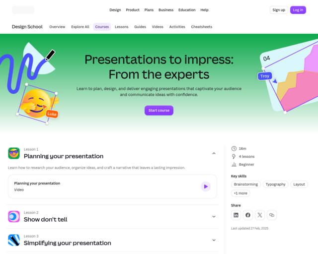 Screenshot of the Presentations to Impress from the Experts website