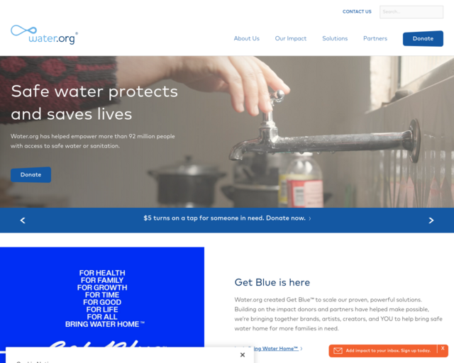 Screenshot of the Water.org website