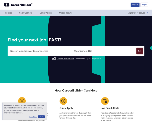 Screenshot of the CareerBuilder website