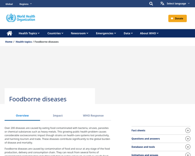 Screenshot of the World Health Organization website