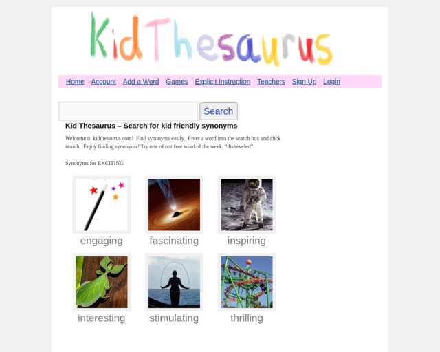 Screenshot of the Kid Thesaurus website