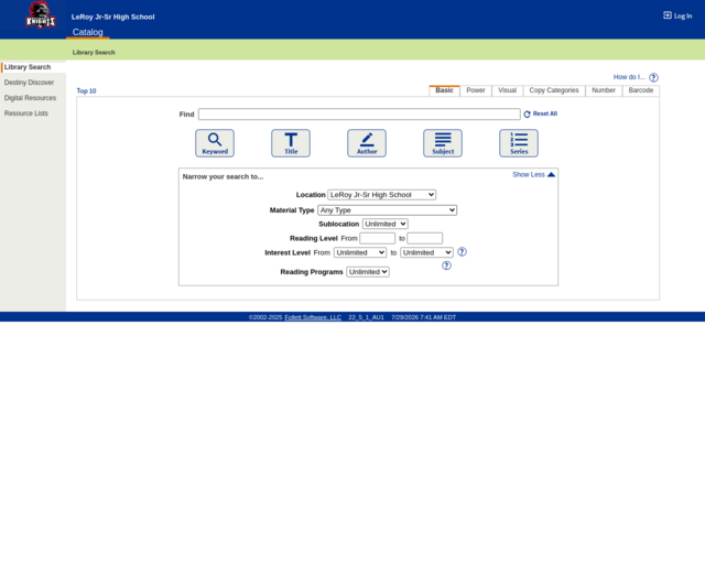 Screenshot of the OPAC website