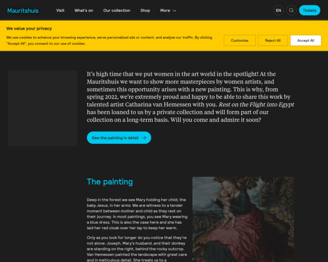 Screenshot of the Catharina van Hemessen New at the Mauritshuis website