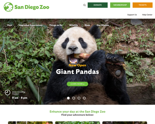 Screenshot of the San Diego Zoo website