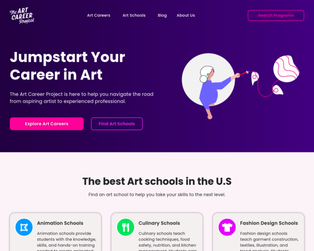 Screenshot of the The Art Career Project website