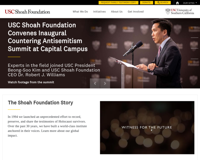 Screenshot of the USC Shoah Foundation website