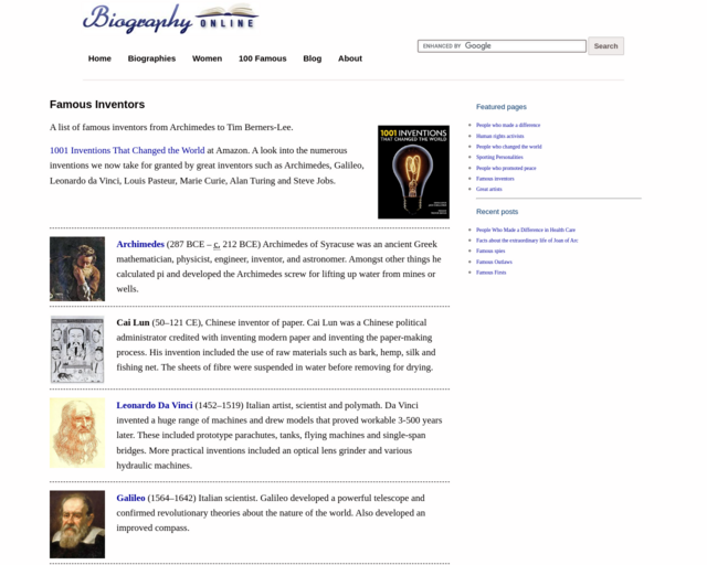 Screenshot of the Famous Inventors website