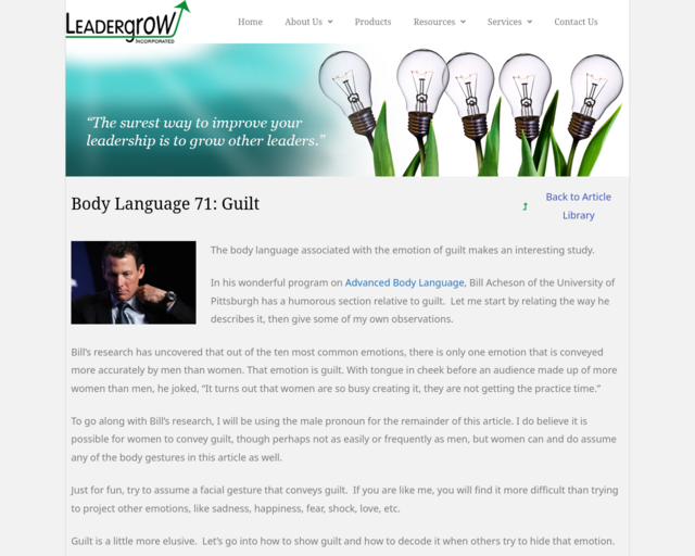 Screenshot of the Guilt- Leadergrow website