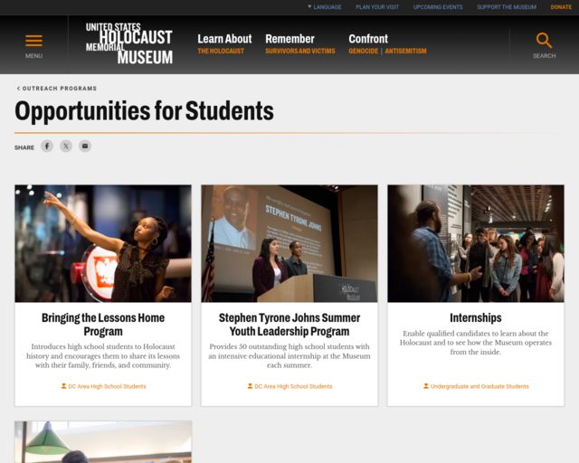 Screenshot of the United States Holocaust Memorial Museum website