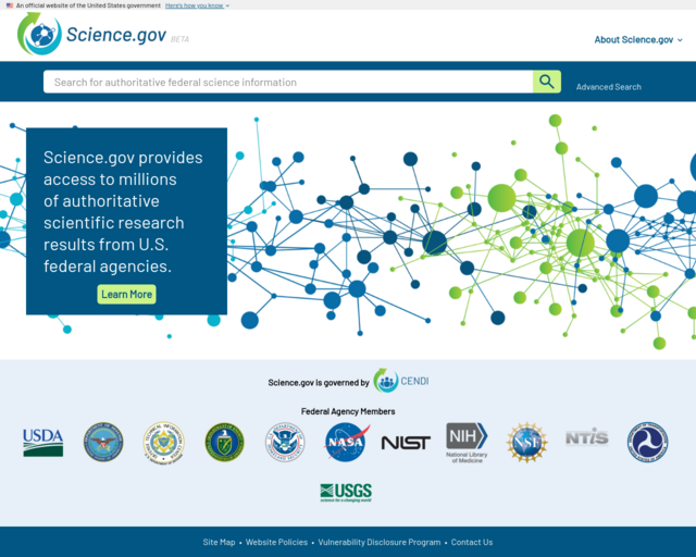 Screenshot of the Science.gov website