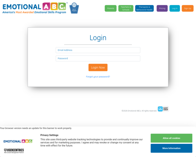 Screenshot of the Emotional ABCs website
