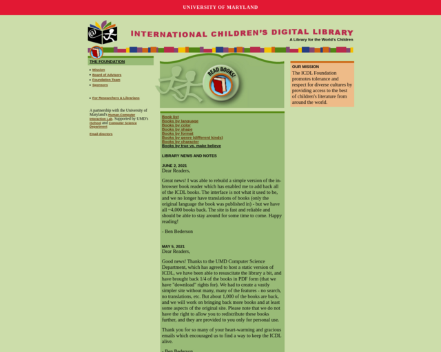 Screenshot of the International Children's Digital Library website
