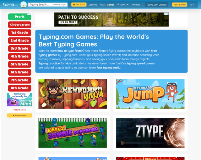 Screenshot of the Typing.com Games website