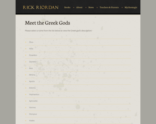 Screenshot of the Rick Riordan's Website website