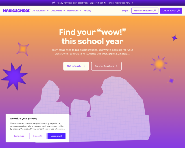 Screenshot of the Magic School website