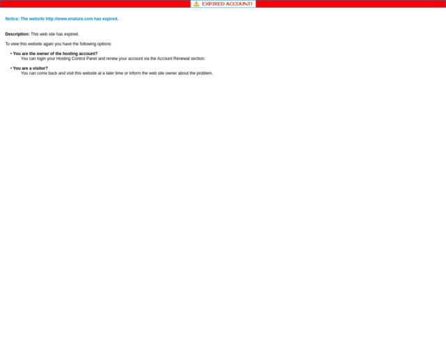 Screenshot of the Enature website