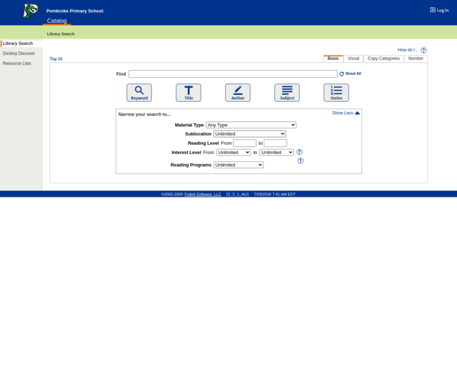 Screenshot of the OPAC website