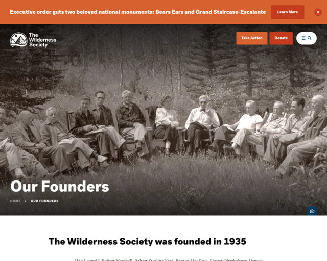 Screenshot of the Wilderness Society  - Our Founders website