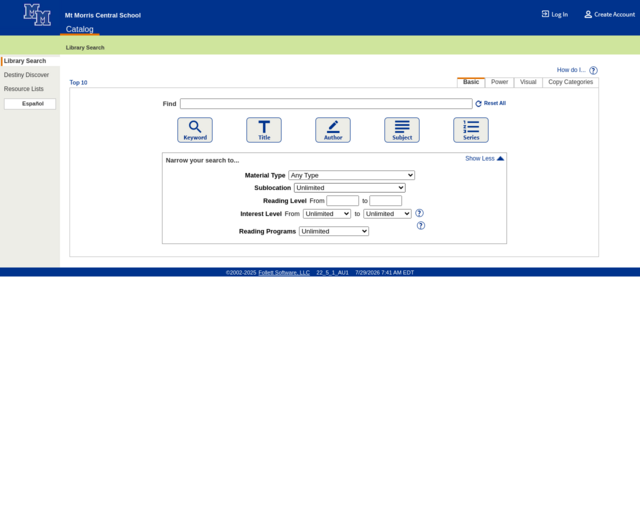Screenshot of the OPAC website