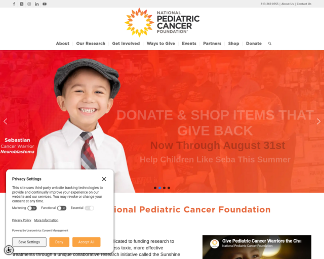 Screenshot of the Pediatric Cancer Foundation website