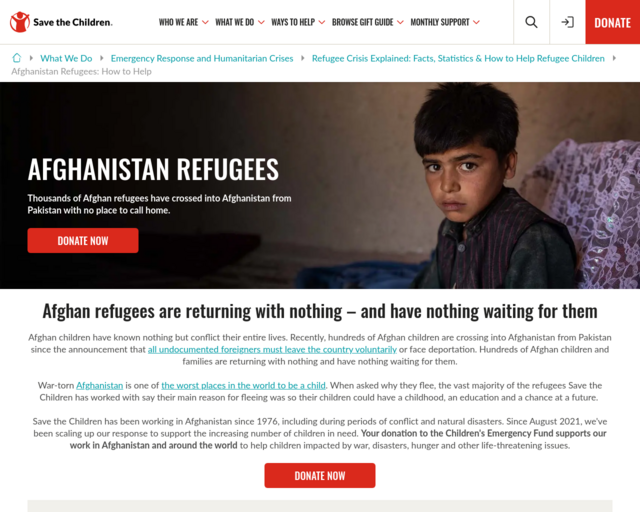 Screenshot of the Stories of Afghanistan Refugees website