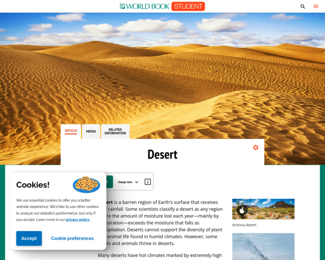 Screenshot of the Desert @ World Book website