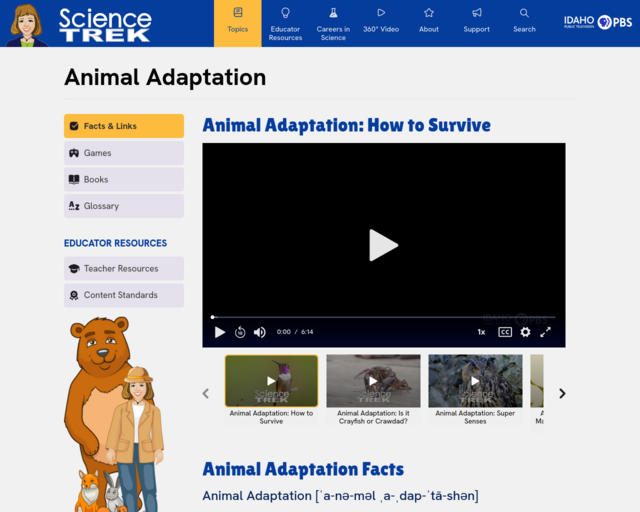 Screenshot of the Science Trek website