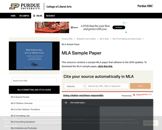 Screenshot of the Purdue - Formatting & Header guidelines website