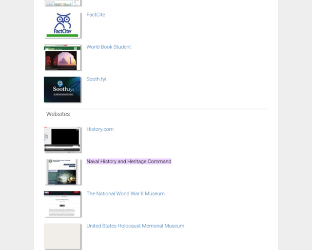 Screenshot of the Naval History and Heritage Command website