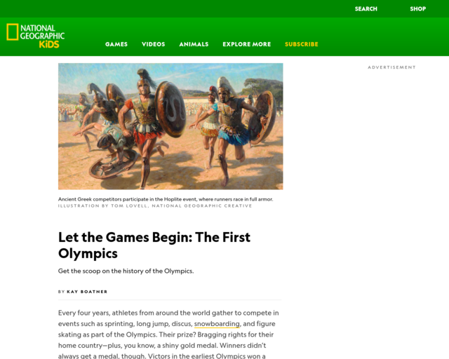 Screenshot of the National Geographic Kids website