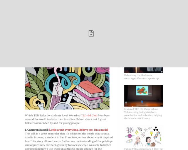 Screenshot of the 9 TED Talks Recommended for Students by Students website