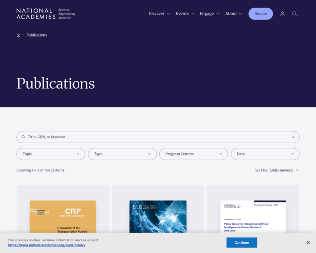 Screenshot of the National Academies of Sciences-National Academies Press website