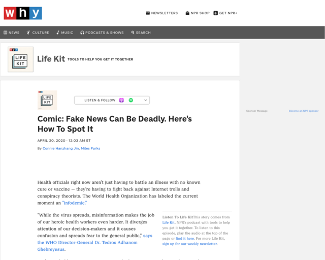 Screenshot of the Fake News Can Be Deadly. Here's How to Spot it. website