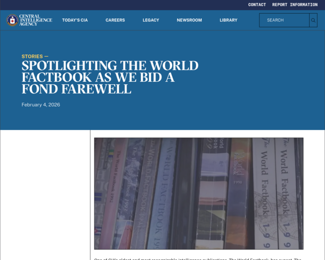 Screenshot of the World Fact Book website