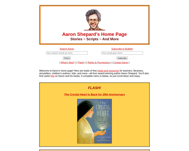 Screenshot of the Author Online!  Aaron Shepard’s Home Page  Stories, Scripts, and More website