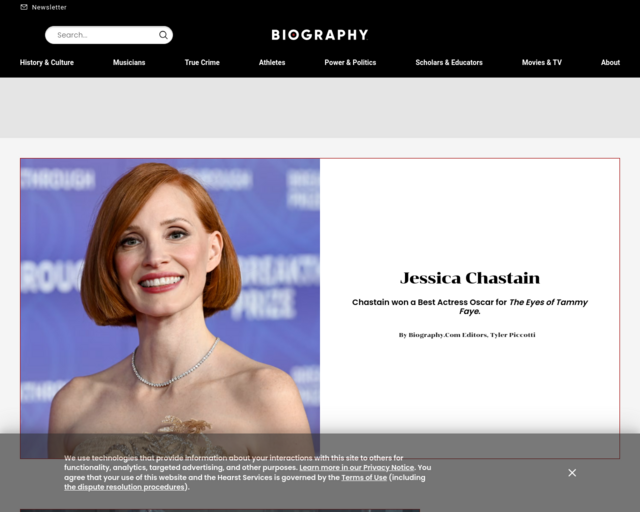 Screenshot of the Biography website