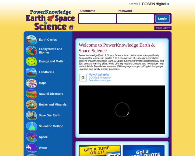 Screenshot of the Power Knowledge Earth and Space website
