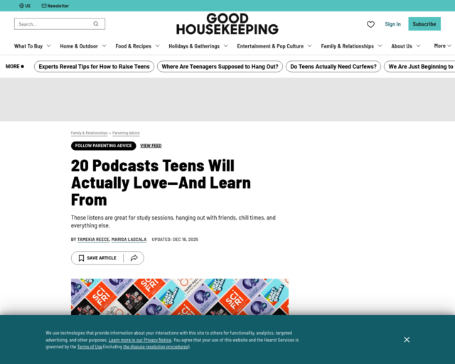 Screenshot of the Podcasts for Teens website