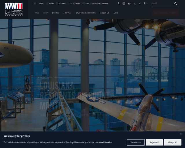Screenshot of the The National World War II Museum website