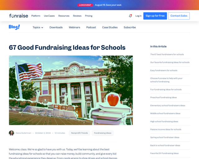 Screenshot of the Fundraising Ideas website