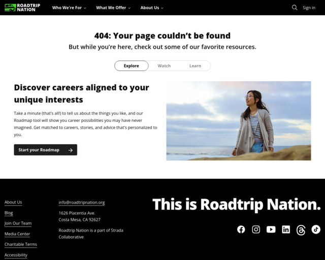 Screenshot of the Road Trip Nation website