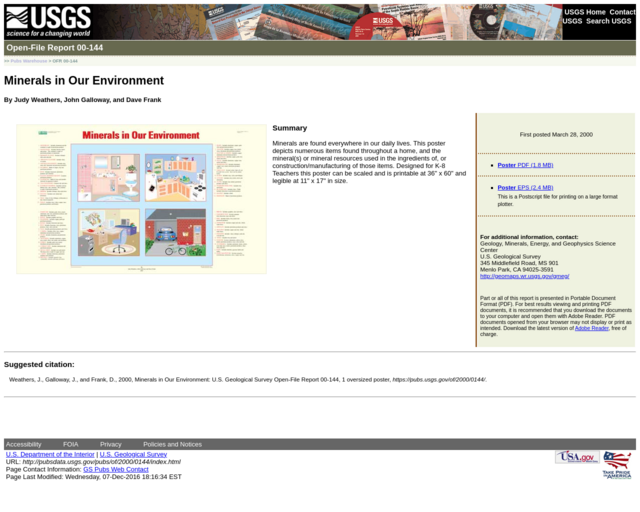 Screenshot of the Minerals in our Daily Lives website