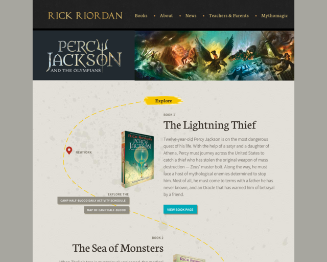 Screenshot of the http://rickriordan.com/series/percy-jackson-and-the-olympians/ website