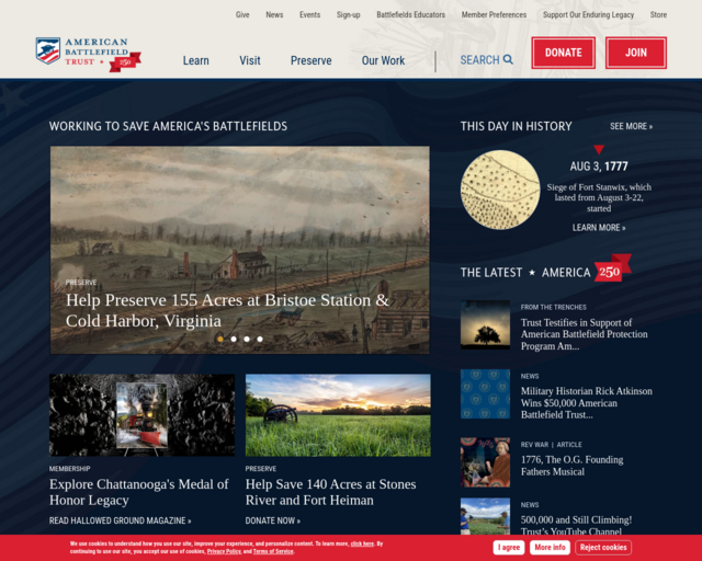 Screenshot of the American Battlefield Trust website