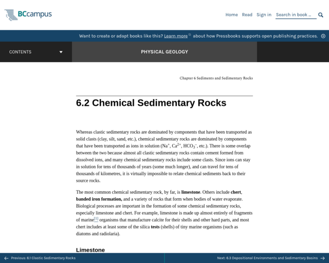 Screenshot of the Chemical Sedimentary Rocks 2 website