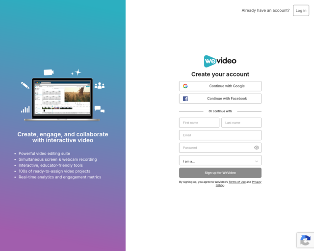 Screenshot of the WeVideo website