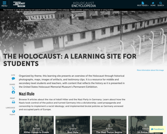 Screenshot of the The Holocaust: A Learning Site for Students website