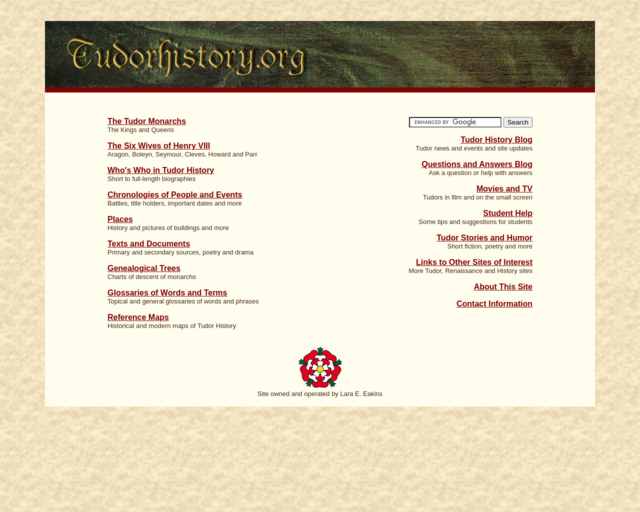 Screenshot of the Tudor History website